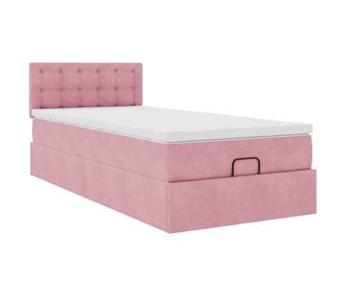 Estructura cama otomana colchón terciopelo rosa 80x200cm