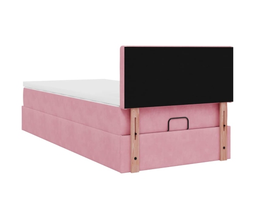 Estructura cama otomana colchón terciopelo rosa 80x200cm