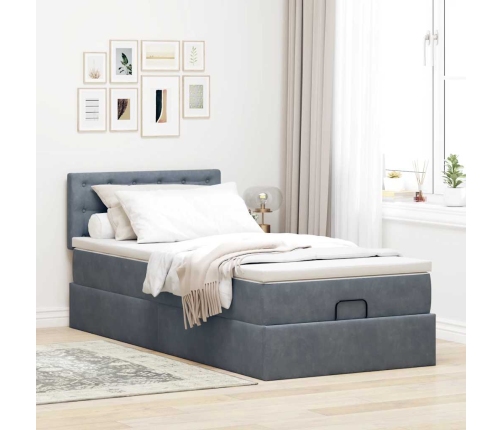 Estructura cama otomana colchón terciopelo gris oscuro 90x190cm