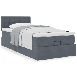 Estructura cama otomana colchón terciopelo gris oscuro 90x190cm