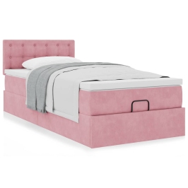 Estructura cama otomana con colchón terciopelo rosa 90x190cm