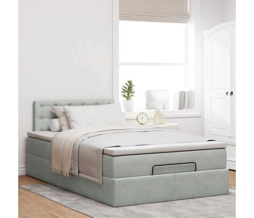 Cama otomana con colchón 120x190 cm terciopelo gris claro