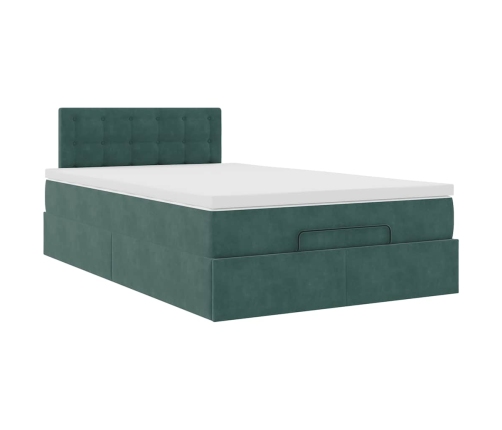 Cama otomana con colchón 120x190 cm terciopelo verde oscuro