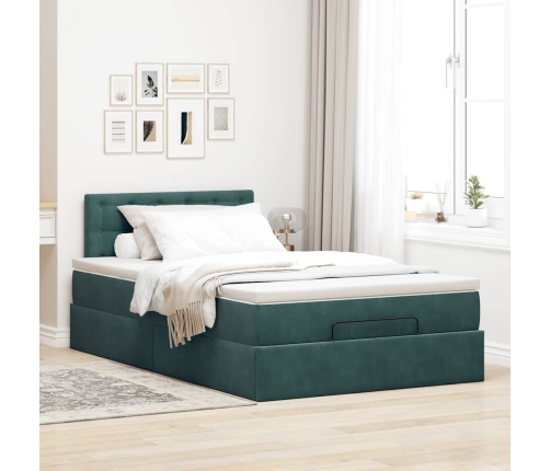 Cama otomana con colchón 120x190 cm terciopelo verde oscuro