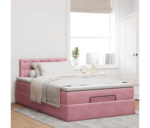 Cama otomana con colchón terciopelo rosa 120x190 cm