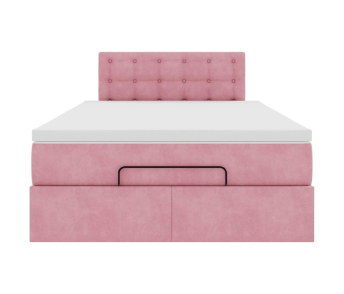 Cama otomana con colchón terciopelo rosa 120x190 cm