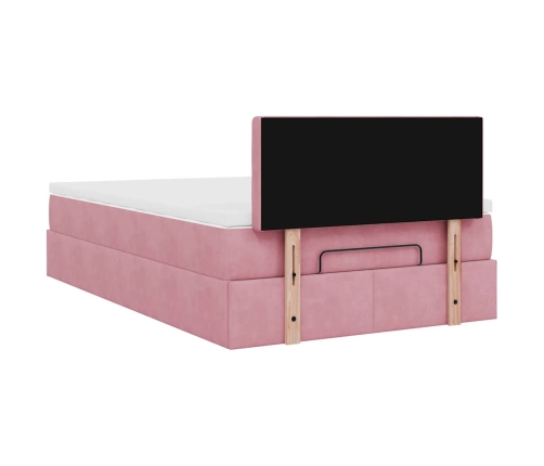 Cama otomana con colchón terciopelo rosa 120x190 cm