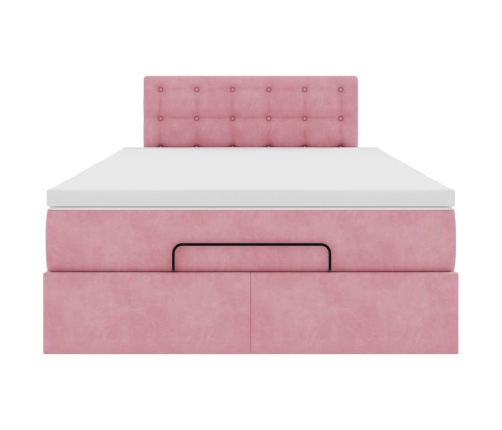 Estructura de cama otomana colchón terciopelo rosa 120x200cm