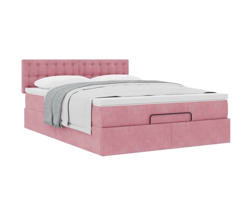 Estructura cama otomana con colchón terciopelo rosa 140x190 cm