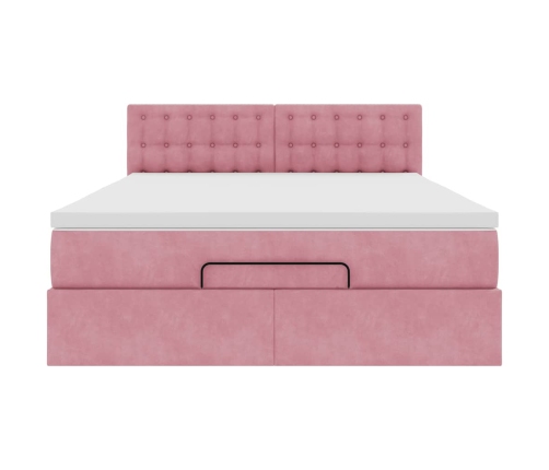 Estructura cama otomana con colchón terciopelo rosa 140x190 cm