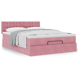 Estructura cama otomana con colchón terciopelo rosa 140x190 cm