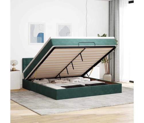 Estructura de cama otomana con colchón verde oscuro 160x200 cm