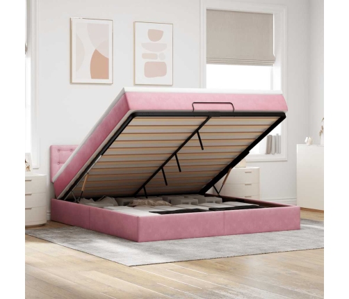 Estructura cama otomana con colchón terciopelo rosa 160x200 cm