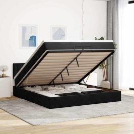 Estructura cama otomana con colchón terciopelo negra 200x200 cm