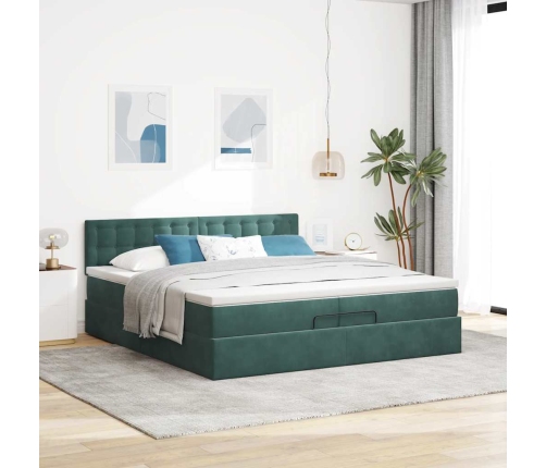 Estructura de cama otomana con colchón verde oscuro 200x200 cm