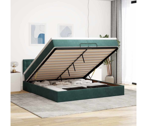 Estructura de cama otomana con colchón verde oscuro 200x200 cm