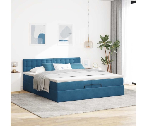 Estructura de cama otomana con colchón azul oscuro 200x200 cm