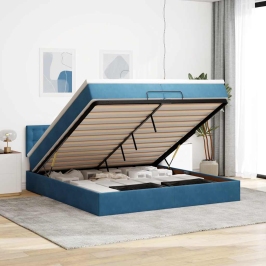 Estructura de cama otomana con colchón azul oscuro 200x200 cm