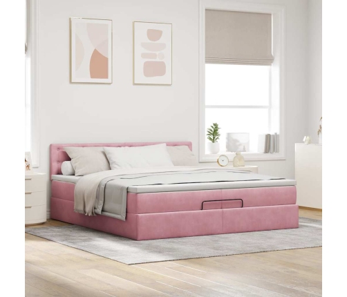 Estructura cama otomana con colchón terciopelo rosa 200x200 cm