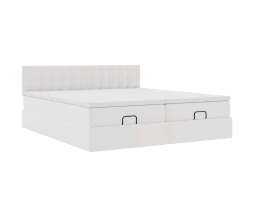 Estructura de cama otomana con colchones cuero sintético blanco