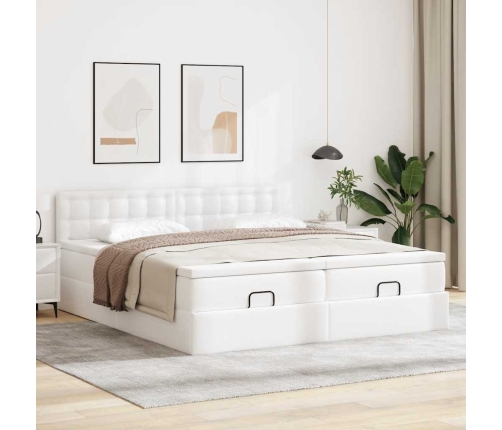 Estructura de cama otomana con colchones cuero sintético blanco