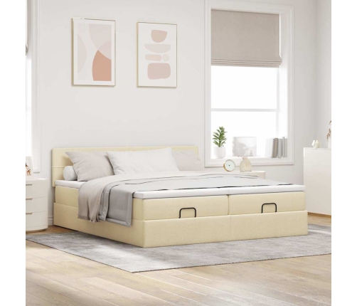 Estructura de cama otomana con colchones tela crema 180x200cm