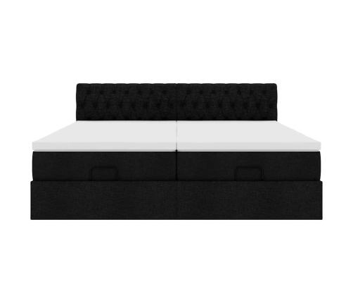 Estructura de cama otomana con colchones tela negra 160x200 cm