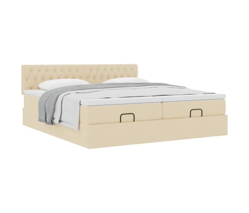 Estructura de cama otomana con colchones tela crema 200x200cm