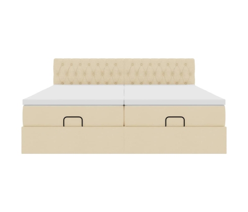 Estructura de cama otomana con colchones tela crema 200x200cm