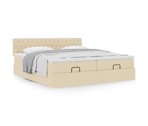 Estructura de cama otomana con colchones tela crema 200x200cm