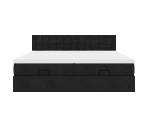 Estructura de cama otomana con colchones tela negra 160x200 cm