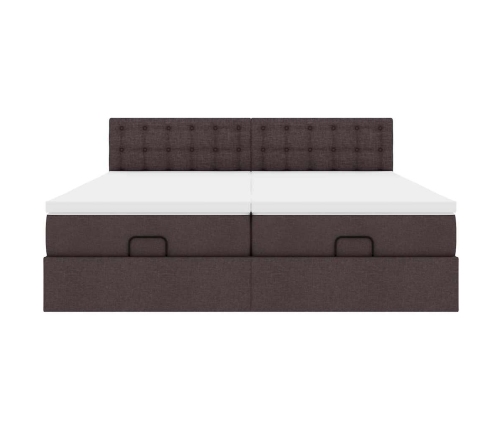 Estructura cama otomana colchones tela marrón oscuro 200x200cm