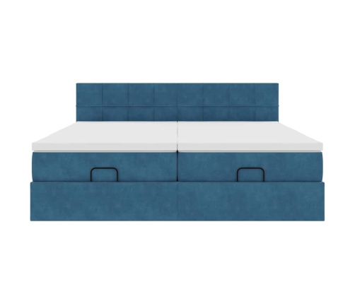 Estructura de cama otomana colchones terciopelo azul oscuro