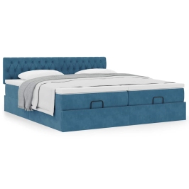 Estructura de cama otomana colchones terciopelo azul oscuro
