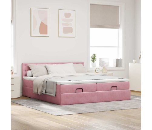 Estructura de cama otomana colchones terciopelo rosa 180x200cm