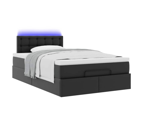 Cama otomana colchón y LED cuero sintético negro 120x190cm