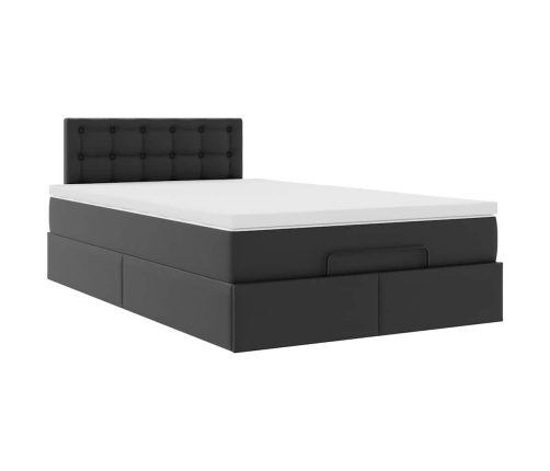 Cama otomana colchón y LED cuero sintético negro 120x190cm