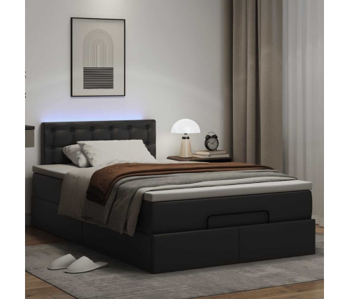 Cama otomana colchón y LED cuero sintético negro 120x190cm