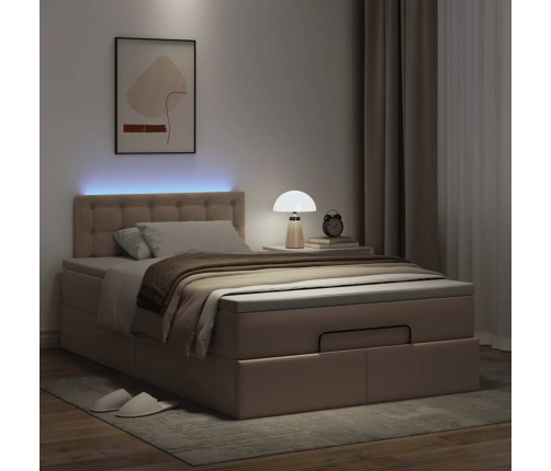 Cama otomana colchón y LED cuero sintético capuchino 120x190cm