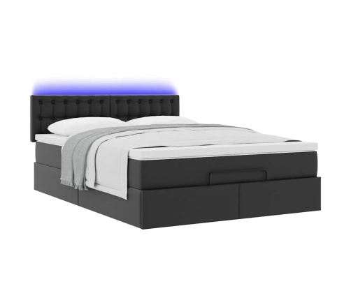 Cama otomana colchón y LED cuero sintético negro 140x190 cm