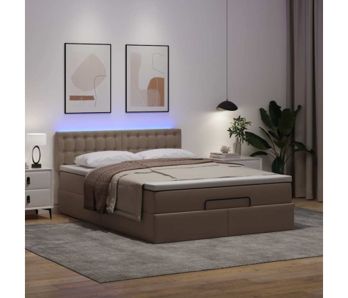 Cama otomana colchón y LED cuero sintético capuchino 140x190cm