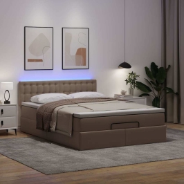 Cama otomana colchón LED cuero sintético capuchino 140x200cm