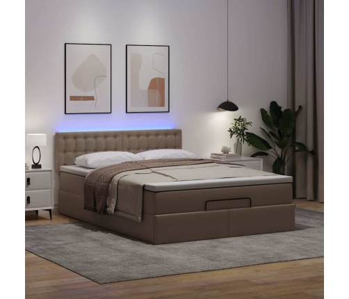 Cama otomana colchón LED cuero sintético capuchino 140x200cm