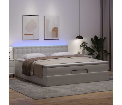 Cama otomana colchón&LED cuero sintético blanco puro 160x200cm