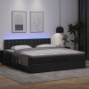 Cama otomana colchón y LED cuero sintético negro 180x200 cm