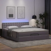 Cama otomana colchón y LED cuero sintético gris 180x200 cm