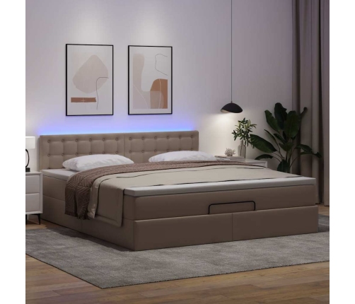 Cama otomana colchón y LED cuero sintético capuchino 180x200cm