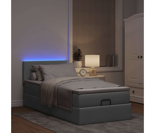 Cama otomana con colchón y LED tela gris claro 80x200cm