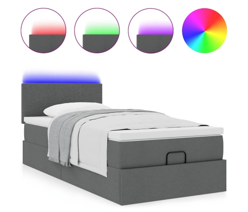 Cama otomana con colchón y LED tela gris oscuro 80x200cm