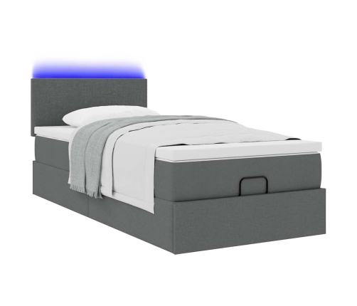 Cama otomana con colchón y LED tela gris oscuro 80x200cm